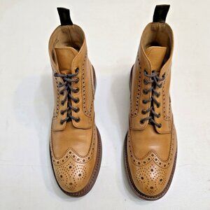 Loake Bedale Wolf Tan Wingtip Brogue Lace Up Boots Leather Men's 10.5 UK 11.5 US
